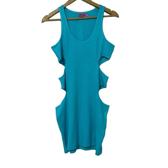 Edikted Turquoise Wilma Cutout Bodycon Mini Dress Size Large - Picture 2 of 7